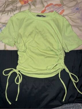 Audrey 3+1 Neon Lime Ruched Side-Tie Crop Top